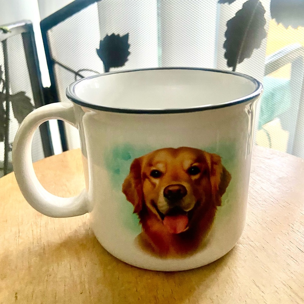 Dog Lover's White Mug With Black Trim Golden Retriever Microwave Dishwasher Safe